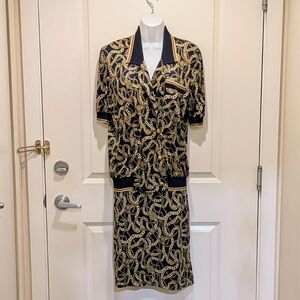 EUC Vintage 80s 44 Navy Blue and Gold Chain Print Co-Ord Set